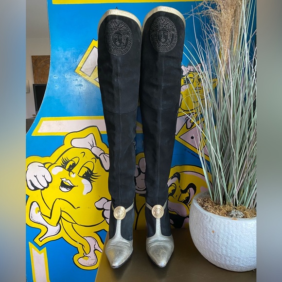 Versace Shoes Vintage Versace 9s Over The Knee Suede Leather Heel Thigh High Boot Gucci Ysl